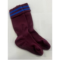 Socks: Burgundy with Blue Stripe (Rugby/Football/Hockey) with Gripper